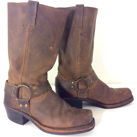FRYE brown Harness MOTO Biker BOOTS 7 1/2 knee - Picture 2 of 7